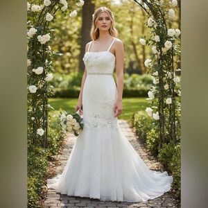 Oleg Cassini Ivory Bridal Gown flower appliqué